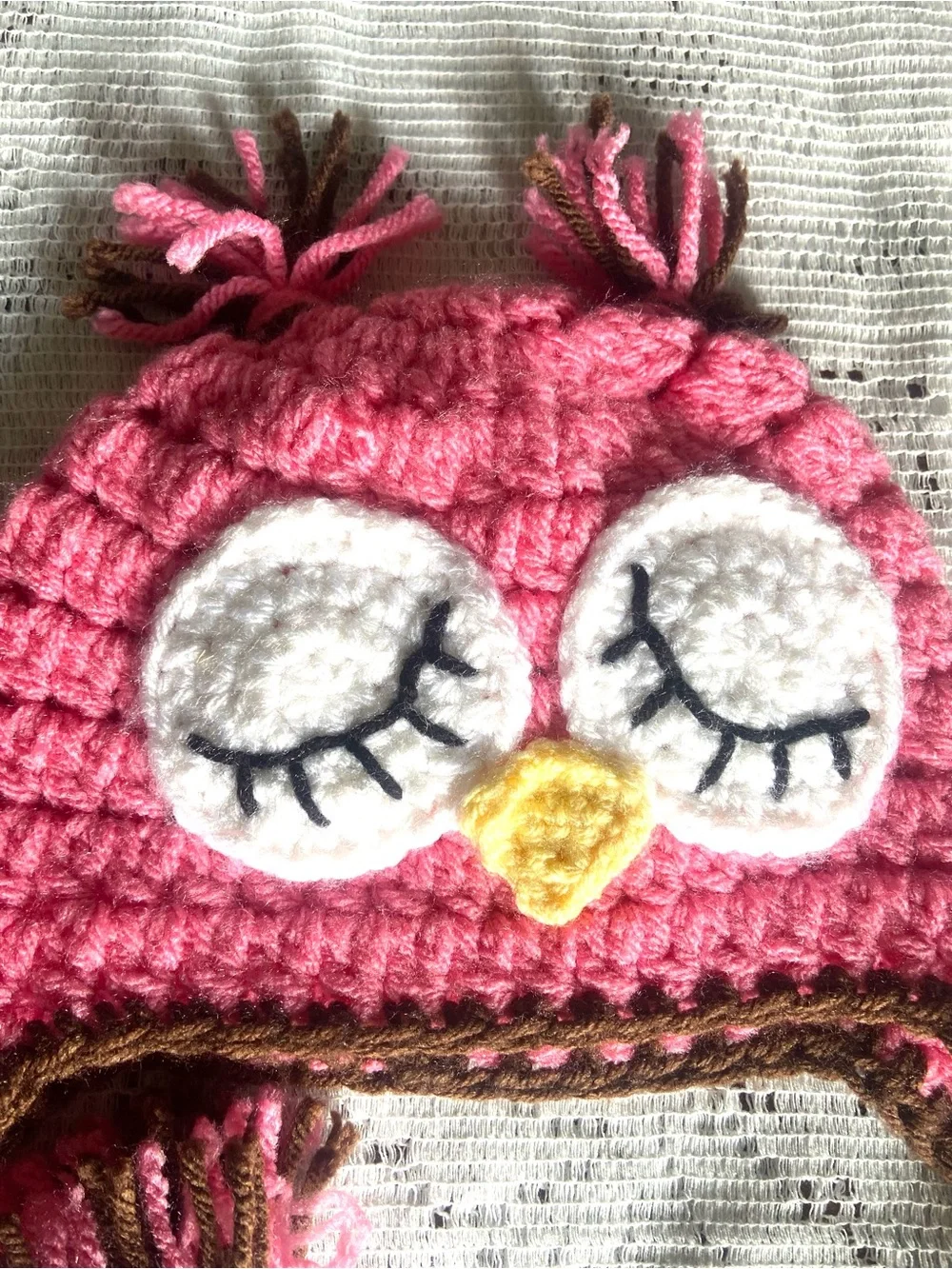Pink Owl Earflap Beanie for Kids with Braided Tassels